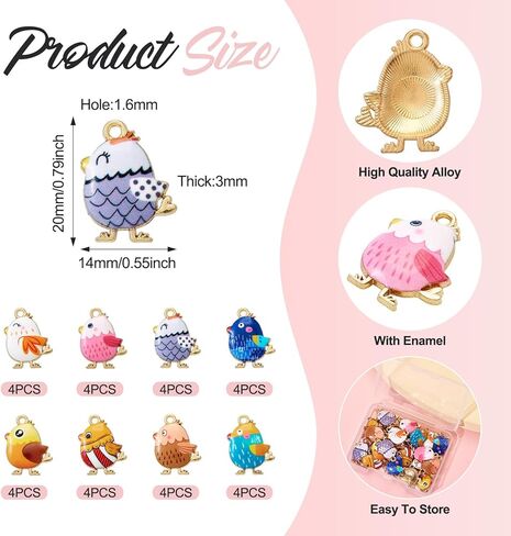 Cheriswelry 32Pcs Enamel Chick Charms for Jewelry Making Cute Animal Charm Pendants Alloy Metal Chicken Pendants 20x14x3mm for Keychain Bracelet DIY Supplies in Saudi Arabia