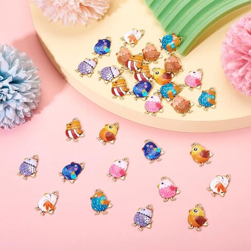 Cheriswelry 32Pcs Enamel Chick Charms for Jewelry Making Cute Animal Charm Pendants Alloy Metal Chicken Pendants 20x14x3mm for Keychain Bracelet DIY Supplies in Saudi Arabia