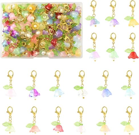 72Pcs Flower Zipper Clip On Bag Purse Charms for Jewelry Making Bulk Cute 18 Color Floral Beads with Lobster Claw Clasp Pendants for Handbags Keychain Decoration DIY Supplies in Saudi Arabia