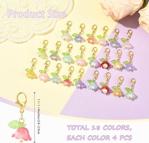 72Pcs Flower Zipper Clip On Bag Purse Charms for Jewelry Making Bulk Cute 18 Color Floral Beads with Lobster Claw Clasp Pendants for Handbags Keychain Decoration DIY Supplies in Saudi Arabia