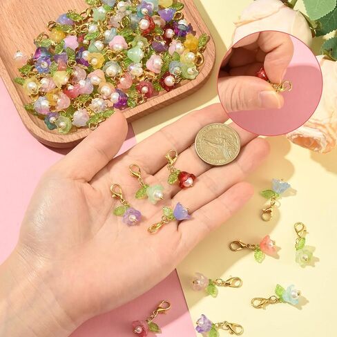 72Pcs Flower Zipper Clip On Bag Purse Charms for Jewelry Making Bulk Cute 18 Color Floral Beads with Lobster Claw Clasp Pendants for Handbags Keychain Decoration DIY Supplies in Saudi Arabia