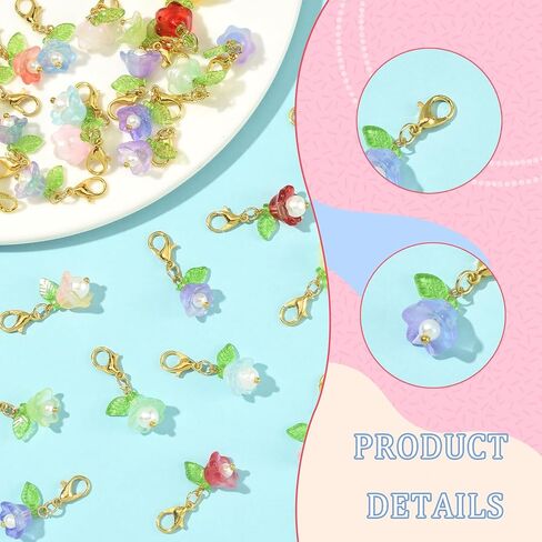 72Pcs Flower Zipper Clip On Bag Purse Charms for Jewelry Making Bulk Cute 18 Color Floral Beads with Lobster Claw Clasp Pendants for Handbags Keychain Decoration DIY Supplies in Saudi Arabia