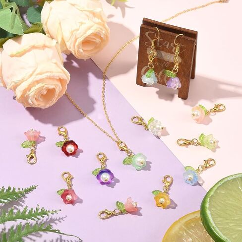 72Pcs Flower Zipper Clip On Bag Purse Charms for Jewelry Making Bulk Cute 18 Color Floral Beads with Lobster Claw Clasp Pendants for Handbags Keychain Decoration DIY Supplies in Saudi Arabia
