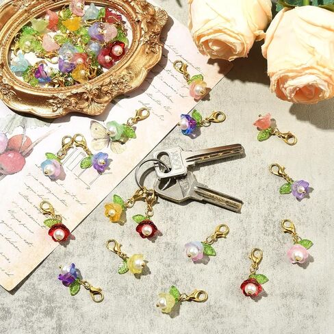 72Pcs Flower Zipper Clip On Bag Purse Charms for Jewelry Making Bulk Cute 18 Color Floral Beads with Lobster Claw Clasp Pendants for Handbags Keychain Decoration DIY Supplies in Saudi Arabia