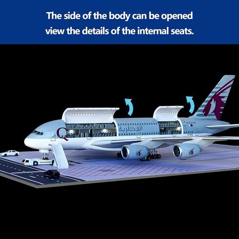 MACHASORS A380 نموذج طائرة، ترقية بأبواب قابلة للفتح ومقصورة مفصلة بمقياس 1/160 مقاس 18.1 بوصة طقم طائرة 380 مع أضواء LED وحامل عرض وحصيرة مطار مطاطية، هدية مثالية لمحبي الطيران in Kuwait