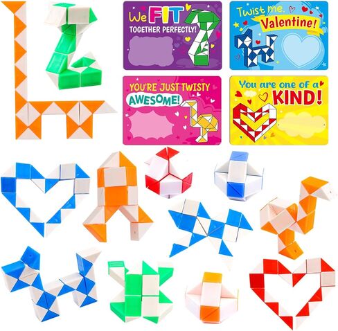 WorldBazaar 24 Sets Valentine’s Cards with Snake Cubes for Kids Valentine Fidget Toys with Cards for Valentine Classroom Exchange Prizes Goodie Bag Stuffers Valentine's Party Favors in Saudi Arabia