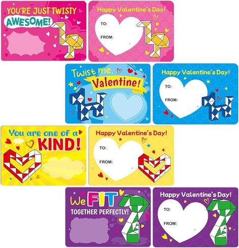 WorldBazaar 24 Sets Valentine’s Cards with Snake Cubes for Kids Valentine Fidget Toys with Cards for Valentine Classroom Exchange Prizes Goodie Bag Stuffers Valentine's Party Favors in Saudi Arabia