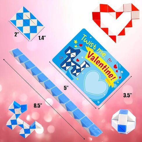 WorldBazaar 24 Sets Valentine’s Cards with Snake Cubes for Kids Valentine Fidget Toys with Cards for Valentine Classroom Exchange Prizes Goodie Bag Stuffers Valentine's Party Favors in Saudi Arabia