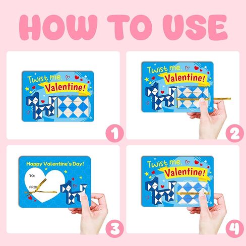 WorldBazaar 24 Sets Valentine’s Cards with Snake Cubes for Kids Valentine Fidget Toys with Cards for Valentine Classroom Exchange Prizes Goodie Bag Stuffers Valentine's Party Favors in Saudi Arabia