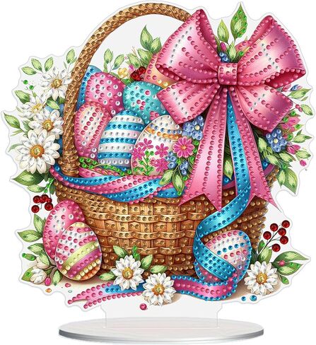 MEIYUDA Easter Diamond Art Tabletop Kits, Flowers Rabbit Diamond Art Painting Desktop Ornaments for Adult, DIY Special Shaped Crystal Desk Placement Ornament for Home Decor in Saudi Arabia