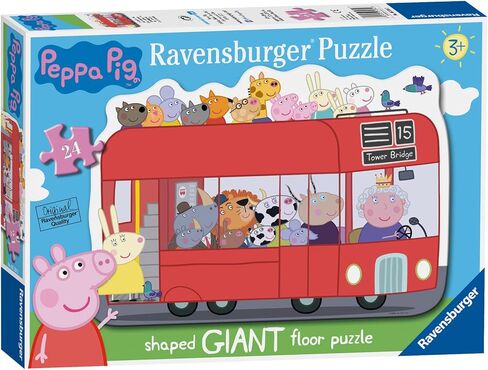 لعبة أحجية الصور المقطوعة على شكل أرضية عملاقة من Ravensburger Peppa Pig: حافلة لندن المكونة من 24 قطعة للأطفال - نشاط خالٍ من الشاشة يعزز التركيز والتركيز in Saudi Arabia