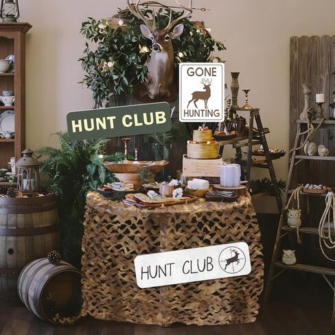 Bucherry 9 Pcs Hunting Camo Birthday Party Decorations Set Hunting Deer Party 4.92 x 6.56 ft Camo Netting 8 Deer Paper Sign Hunt Theme Birthday Woodland Table Covers for Camouflage Baby Shower in Saudi Arabia
