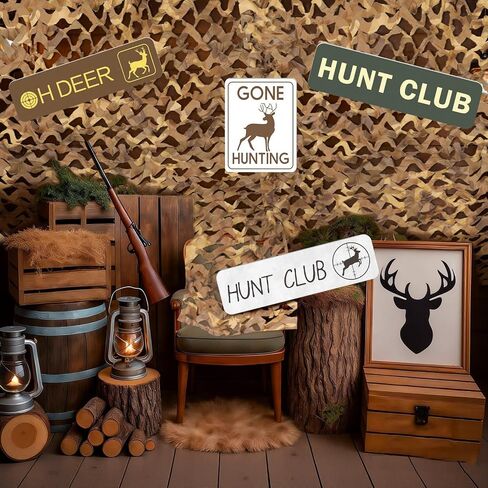 Bucherry 9 Pcs Hunting Camo Birthday Party Decorations Set Hunting Deer Party 4.92 x 6.56 ft Camo Netting 8 Deer Paper Sign Hunt Theme Birthday Woodland Table Covers for Camouflage Baby Shower in Saudi Arabia