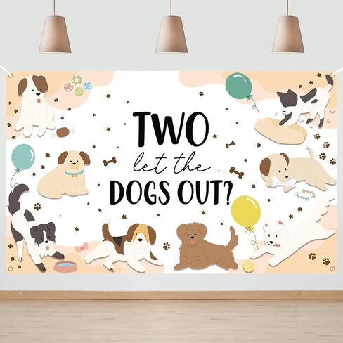 Avezano Two Let the Dogs Out راية جرو كلب يبلغ من العمر عامين ديكورات حفلات أعياد الميلاد خلفية جرو يبلغ من العمر عامين تحت عنوان التصوير الفوتوغرافي لخلفية حفلات عيد الميلاد (6 × 3.6 قدم) in Saudi Arabia
