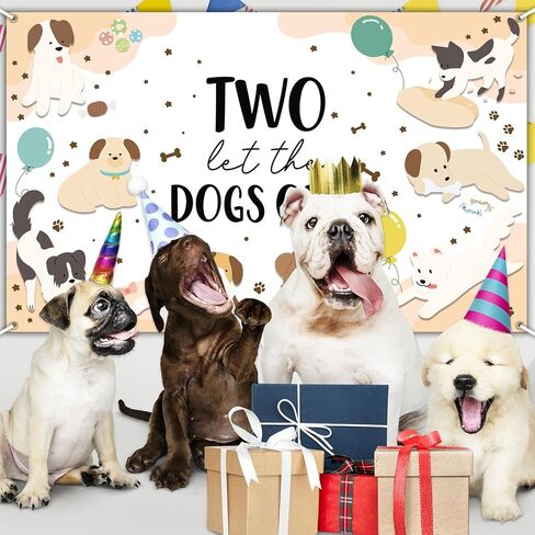 Avezano Two Let the Dogs Out راية جرو كلب يبلغ من العمر عامين ديكورات حفلات أعياد الميلاد خلفية جرو يبلغ من العمر عامين تحت عنوان التصوير الفوتوغرافي لخلفية حفلات عيد الميلاد (6 × 3.6 قدم) in Saudi Arabia