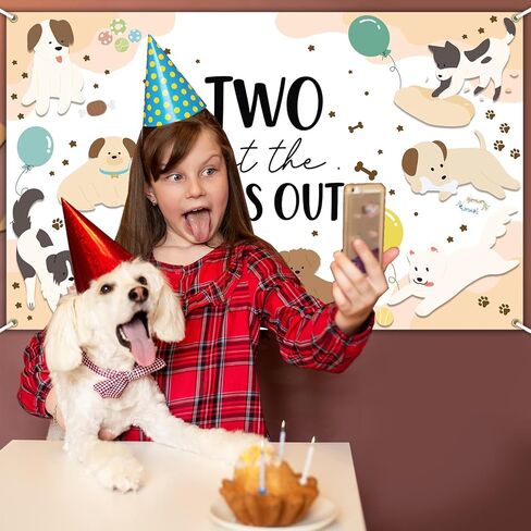 Avezano Two Let the Dogs Out راية جرو كلب يبلغ من العمر عامين ديكورات حفلات أعياد الميلاد خلفية جرو يبلغ من العمر عامين تحت عنوان التصوير الفوتوغرافي لخلفية حفلات عيد الميلاد (6 × 3.6 قدم) in Saudi Arabia