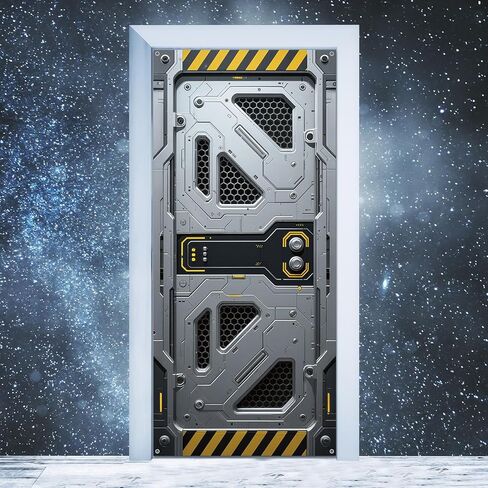 Outer Space Door Cover Galaxy Alien Theme Door Decoration Spaceship Indoor Backdrop Space Party Supplies Decor Space Station Studio Photo booth Props Spaceship Hatch Wall Decor for Boys Bedroom in Saudi Arabia