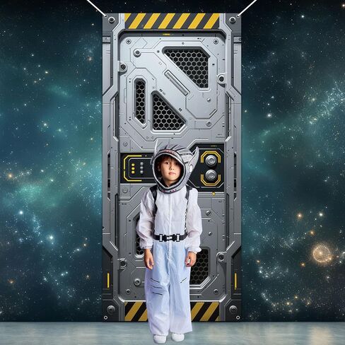 Outer Space Door Cover Galaxy Alien Theme Door Decoration Spaceship Indoor Backdrop Space Party Supplies Decor Space Station Studio Photo booth Props Spaceship Hatch Wall Decor for Boys Bedroom in Saudi Arabia