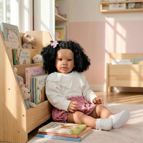 Anano Lifelike Big Size Reborn Baby Dolls Black Girl, 26 Inches African American Soft Baby Doll Cloth Body Real Life Biracial Toddler Reborn for Kids Bed Time Playmate in Saudi Arabia