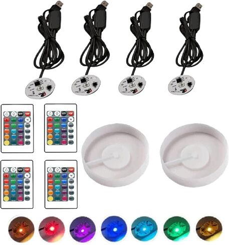 Round Display Lamp Base, 6Pcs Led Lights with Remotes for Light Resin Molds,Led Light for Resin Casting DIY Epoxy Craft Luminous Lamp Base Home Decorations(4pcs White) in Saudi Arabia