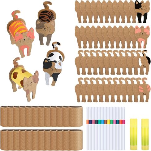 Motipuns 24 Set Cat DIY Craft Kit with Cardboard Tubes Kraft Paper Cat Shaped Cardboard Acrylic Paint Markers Creative Make Your Own Kittens Art Gift Ideas in Saudi Arabia
