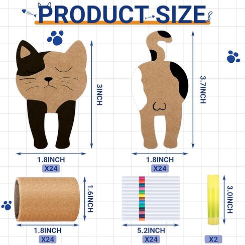 Motipuns 24 Set Cat DIY Craft Kit with Cardboard Tubes Kraft Paper Cat Shaped Cardboard Acrylic Paint Markers Creative Make Your Own Kittens Art Gift Ideas in Saudi Arabia