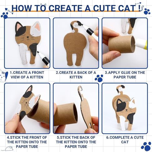 Motipuns 24 Set Cat DIY Craft Kit with Cardboard Tubes Kraft Paper Cat Shaped Cardboard Acrylic Paint Markers Creative Make Your Own Kittens Art Gift Ideas in Saudi Arabia