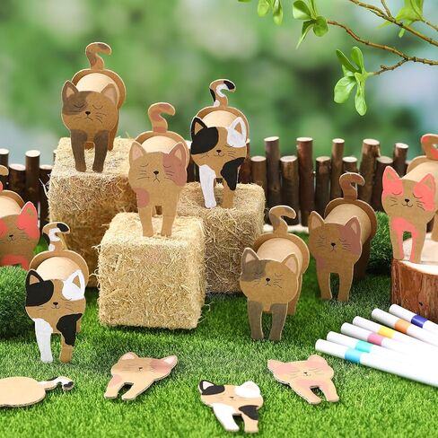 Motipuns 24 Set Cat DIY Craft Kit with Cardboard Tubes Kraft Paper Cat Shaped Cardboard Acrylic Paint Markers Creative Make Your Own Kittens Art Gift Ideas in Saudi Arabia