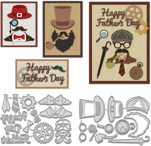 WADORN Happy Father's Day Cutting Dies, Vintage Man Metal Die Cuts Hat Tie Suit Embossing Stencils Beard Clock Birthday Template Sets for Card Making Paper Photo Album DIY Scrapbooking Decor in Saudi Arabia