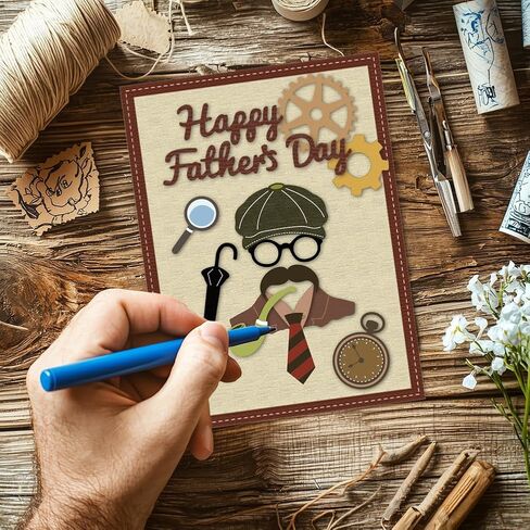 WADORN Happy Father's Day Cutting Dies, Vintage Man Metal Die Cuts Hat Tie Suit Embossing Stencils Beard Clock Birthday Template Sets for Card Making Paper Photo Album DIY Scrapbooking Decor in Saudi Arabia