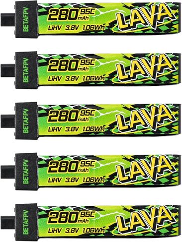 BETAFPV 5pcs Lava II 1S 280mAh Battery 3.8V 95C LiHV Battery with BT2.0 Connector Compatible with 1S Tiny Whoop Drone Quadcopter Like Cetus FPV Kit, Air65, Meteor65 Pro 1S Brushless Drones in Saudi Arabia