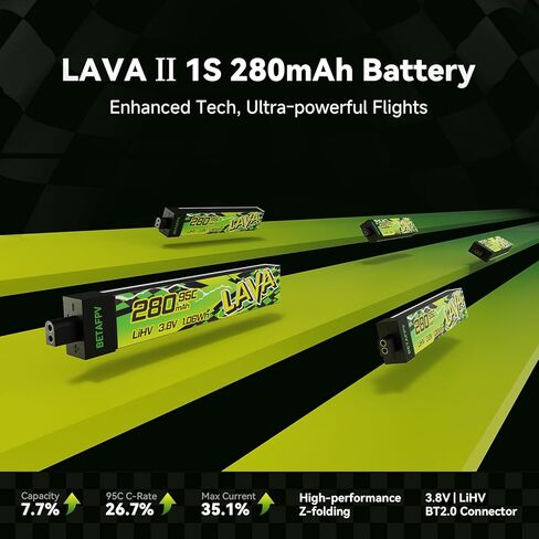 BETAFPV 5pcs Lava II 1S 280mAh Battery 3.8V 95C LiHV Battery with BT2.0 Connector Compatible with 1S Tiny Whoop Drone Quadcopter Like Cetus FPV Kit, Air65, Meteor65 Pro 1S Brushless Drones in Saudi Arabia
