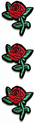 Set 3 Pcs Mini Small Red Rose Love Flowers Cartoon Embroidery Logo Jacket Polo T- Shirt Hat Backpacks Patch Applique Embroidered Iron On Sew On Badge (01) in Saudi Arabia