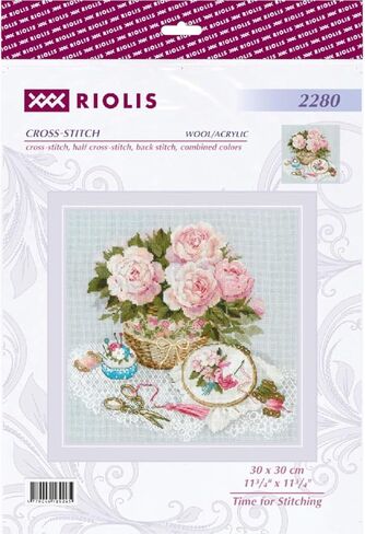 RIOLIS - وقت الخياطة 2280، مجموعات غرز متقاطعة من الزهور مقاس 11¾ بوصة × 11¾، مجموعات غرز متقاطعة للمبتدئين والمتقدمين، مجموعة خياطة متقاطعة للبالغين، مجموعة خياطة مطرزة in Kuwait