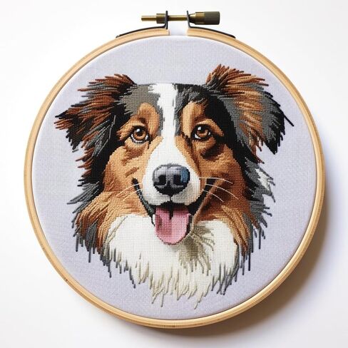 Generic Australian Shepherd DIY Stamped Cross Stitch Kit for Beginners, Easy with Hoop, 11CT Needlepoint Embroidery, Counted Cross Stitch Kit, Art Craft Wall Decor and Gift, 22x22cm in Saudi Arabia