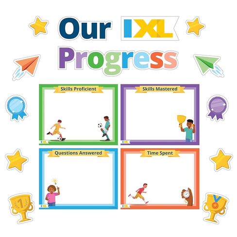Our IXL Progress 18PC Dry Erase Bulletin Board Set, Header, Write-On Wipe-Off Posters, and Colorful Cardstock Cutouts, Goal Trackers Charts and Teacher Supplies for Classroom Management in Saudi Arabia