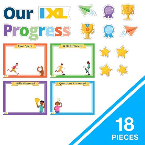 Our IXL Progress 18PC Dry Erase Bulletin Board Set, Header, Write-On Wipe-Off Posters, and Colorful Cardstock Cutouts, Goal Trackers Charts and Teacher Supplies for Classroom Management in Saudi Arabia