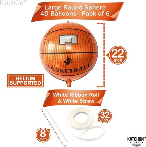 KatchOn Big Basketball Foil Balloons – 22 Inch, Pack of 6 | Basketball Decorations for Homecoming, Senior Night, Sports Birthday Parties | Orange Party Decorations | Basketball Party Decorations in Saudi Arabia