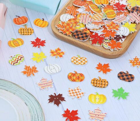 Penta Angel Fall Thanksgiving Wooden Buttons 50Pcs Autumn Leaf Pumpkin Shape Flat Back 2 Holes Buttons Embellishments for Sewing Clothes Scrapbooking Crafts DIY Party Decoration (50) in Saudi Arabia