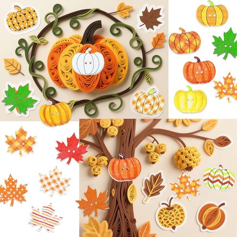 Penta Angel Fall Thanksgiving Wooden Buttons 50Pcs Autumn Leaf Pumpkin Shape Flat Back 2 Holes Buttons Embellishments for Sewing Clothes Scrapbooking Crafts DIY Party Decoration (50) in Saudi Arabia