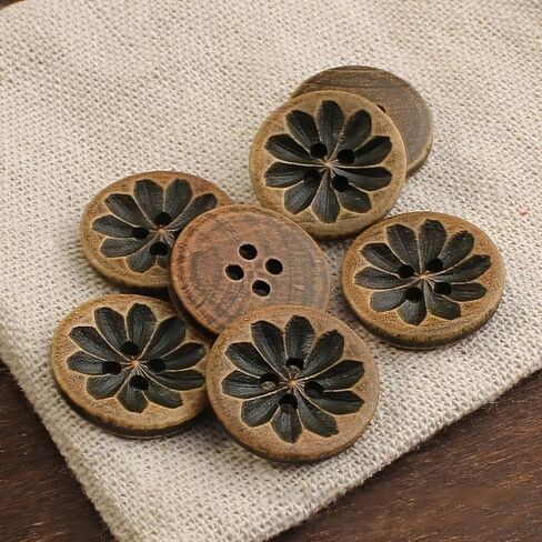 20pcs 18mm Vintage-Inspired Dark Brown Wooden Buttons with Intricate Carvings - Ideal for DIY Shirt Cardigan Sweater and Blazer in Saudi Arabia