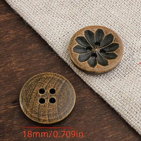20pcs 18mm Vintage-Inspired Dark Brown Wooden Buttons with Intricate Carvings - Ideal for DIY Shirt Cardigan Sweater and Blazer in Saudi Arabia