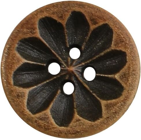 20pcs 18mm Vintage-Inspired Dark Brown Wooden Buttons with Intricate Carvings - Ideal for DIY Shirt Cardigan Sweater and Blazer in Saudi Arabia
