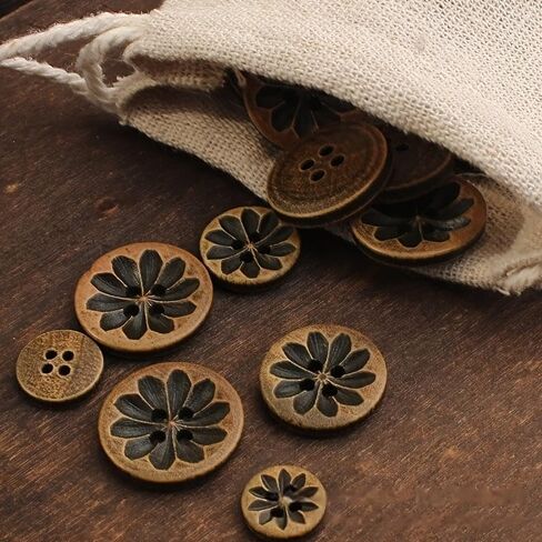 20pcs 18mm Vintage-Inspired Dark Brown Wooden Buttons with Intricate Carvings - Ideal for DIY Shirt Cardigan Sweater and Blazer in Saudi Arabia