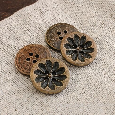 20pcs 18mm Vintage-Inspired Dark Brown Wooden Buttons with Intricate Carvings - Ideal for DIY Shirt Cardigan Sweater and Blazer in Saudi Arabia