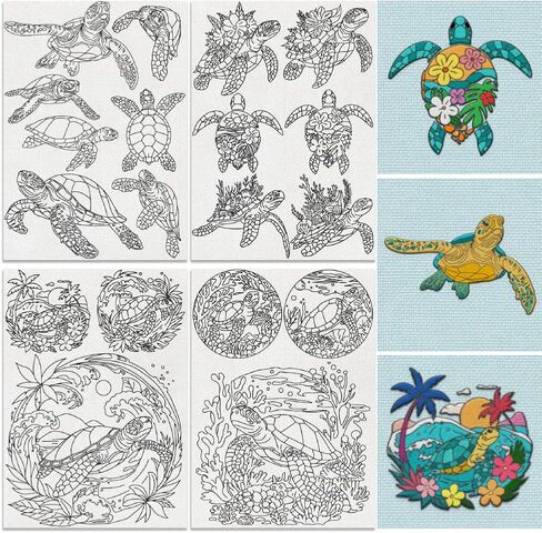 19Pcs Sea Turtle Water Soluble Hand Sewing Stabilizers, 8.3"x11.7" Marine Creature Embroidery Pattern Stabilizer, 4 Sheets Sea Coral Stick and Stitch Embroidery Paper Sticker in Saudi Arabia
