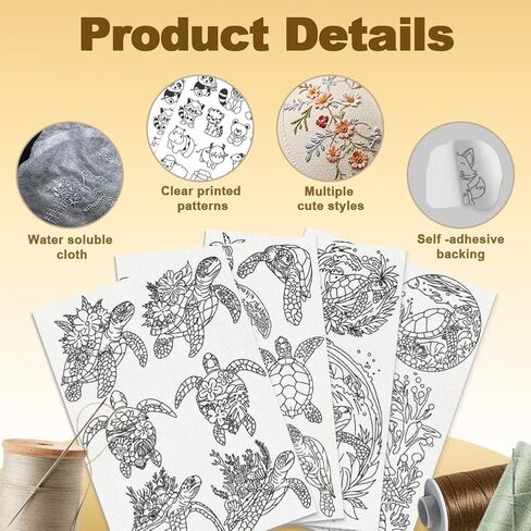 19Pcs Sea Turtle Water Soluble Hand Sewing Stabilizers, 8.3"x11.7" Marine Creature Embroidery Pattern Stabilizer, 4 Sheets Sea Coral Stick and Stitch Embroidery Paper Sticker in Saudi Arabia