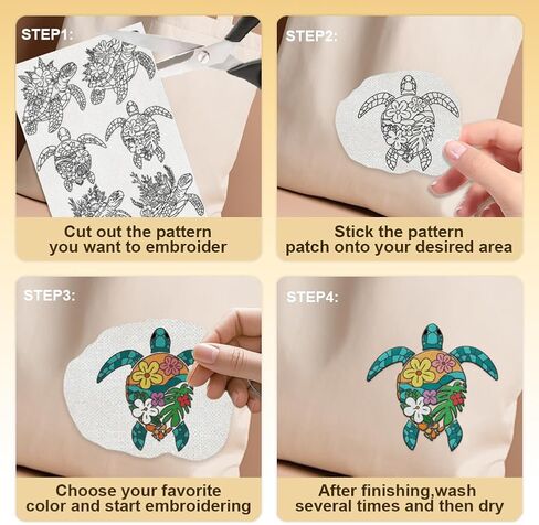 19Pcs Sea Turtle Water Soluble Hand Sewing Stabilizers, 8.3"x11.7" Marine Creature Embroidery Pattern Stabilizer, 4 Sheets Sea Coral Stick and Stitch Embroidery Paper Sticker in Saudi Arabia