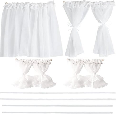 WADORN 2 Styles Dollhouse Lace Curtains, 1/12 Scale Miniature Furniture Dollhouse Accessories Mini Window Curtain Tiny House Accessory for Bedroom Living Dining Room Mini House Decor, White in Saudi Arabia