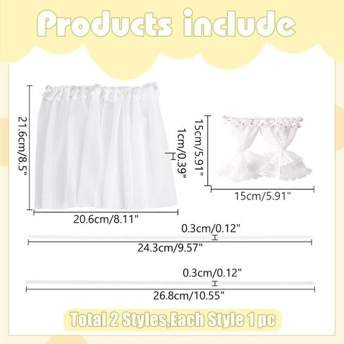 WADORN 2 Styles Dollhouse Lace Curtains, 1/12 Scale Miniature Furniture Dollhouse Accessories Mini Window Curtain Tiny House Accessory for Bedroom Living Dining Room Mini House Decor, White in Saudi Arabia